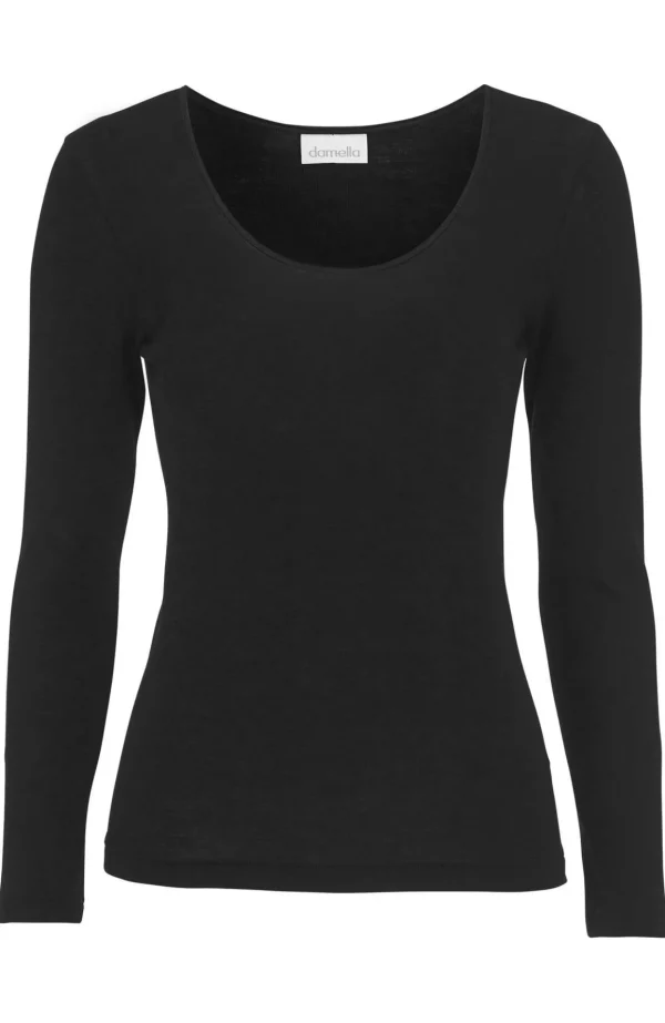 Långärmad tröja i merinoull/silke Wilma - Black