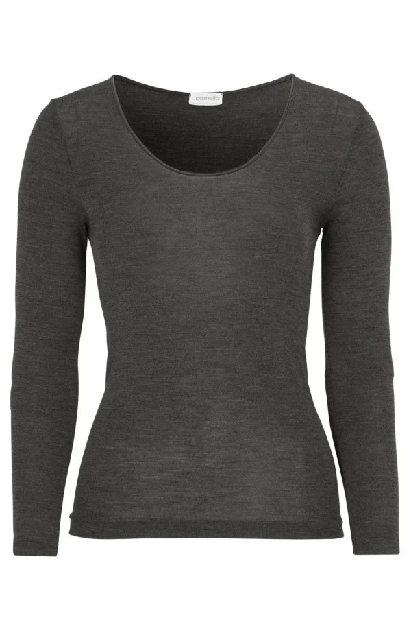Långärmad tröja i merinoull/silke Wilma - Dark grey melange
